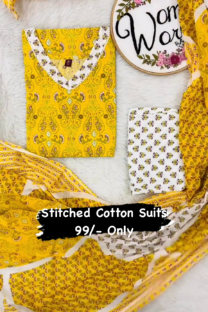 V Neck Causal Cotton Salwar With Dupatta For Women