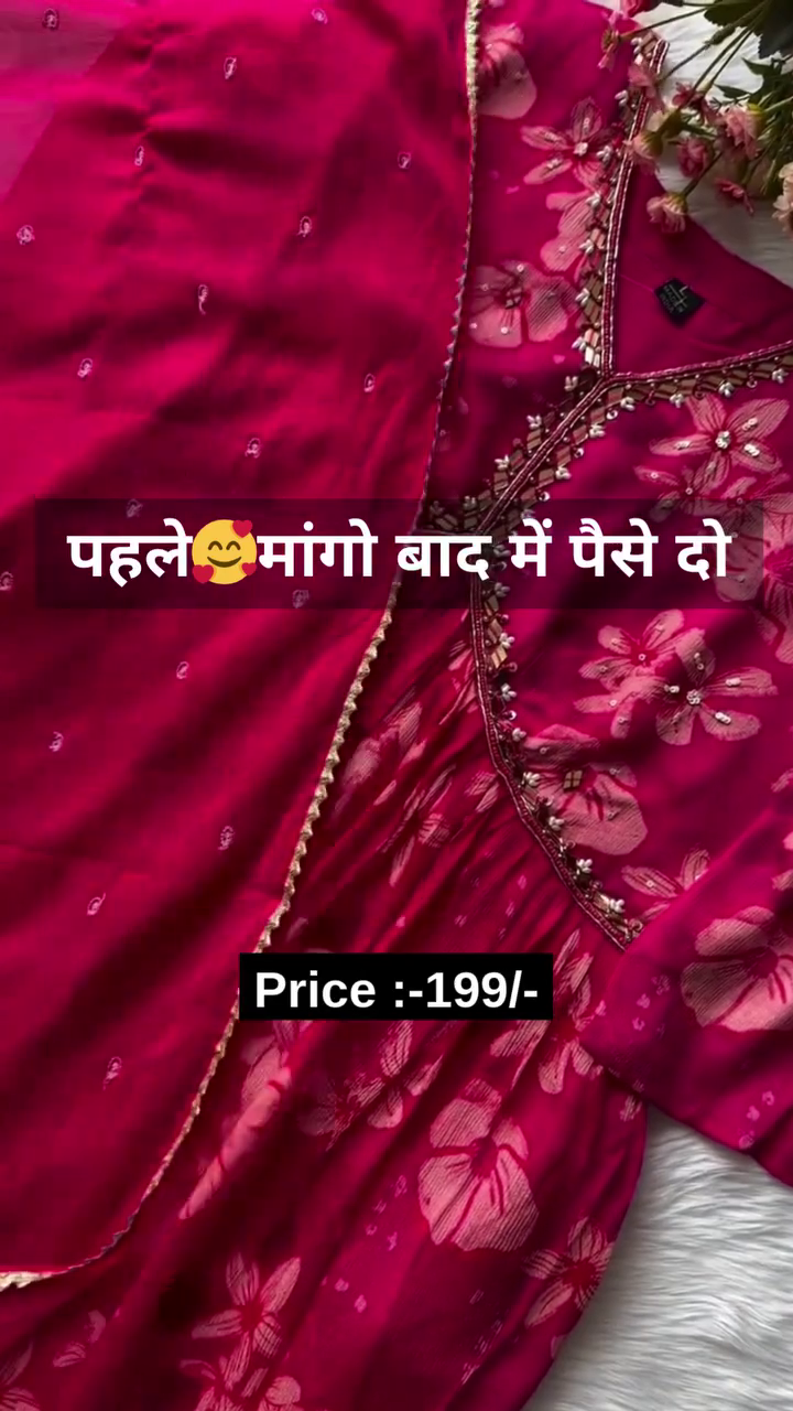 Organza Hand Work Unstitched Suit with 9gm shantoon bottom - Image 4