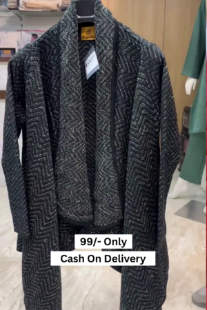 Cocogio Italy Gray Black Herringbone Acrylic Wool Draped Cardigan Open Front L