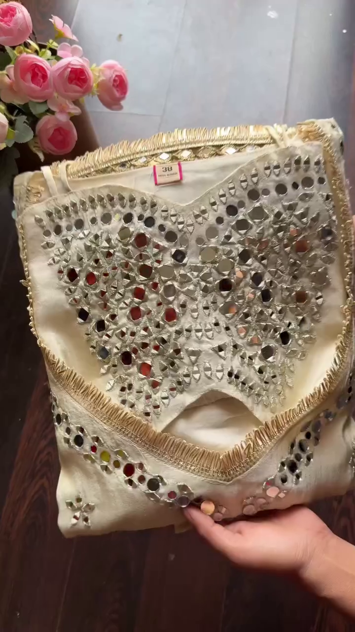 Elegant Champagne Gold Chinon Silk Co-Ord Set for Festive - Image 2