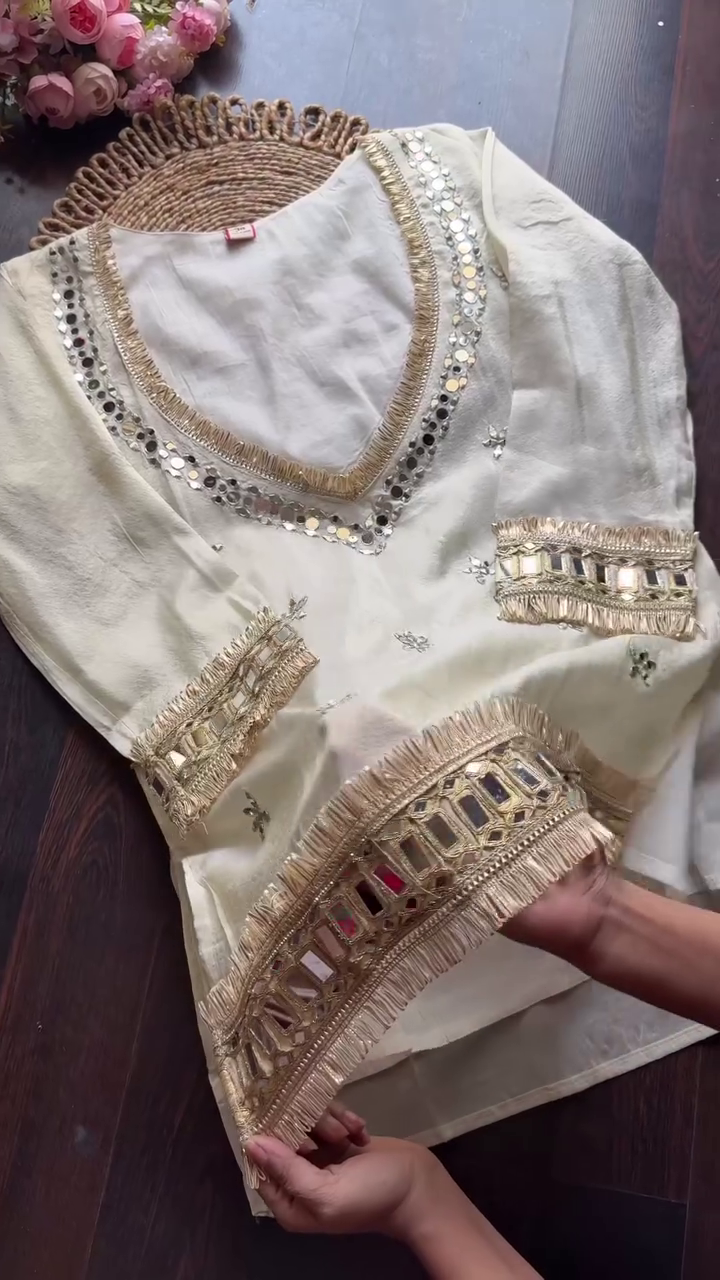 Elegant Champagne Gold Chinon Silk Co-Ord Set for Festive - Image 8