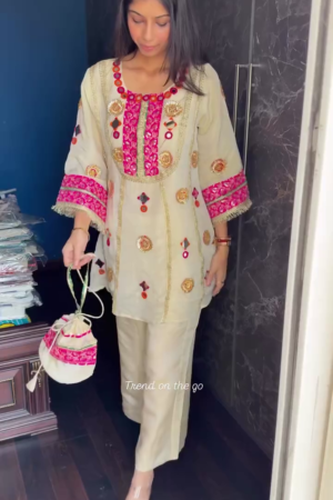 Partywear pure shimmer tissue designer gota patti coord set