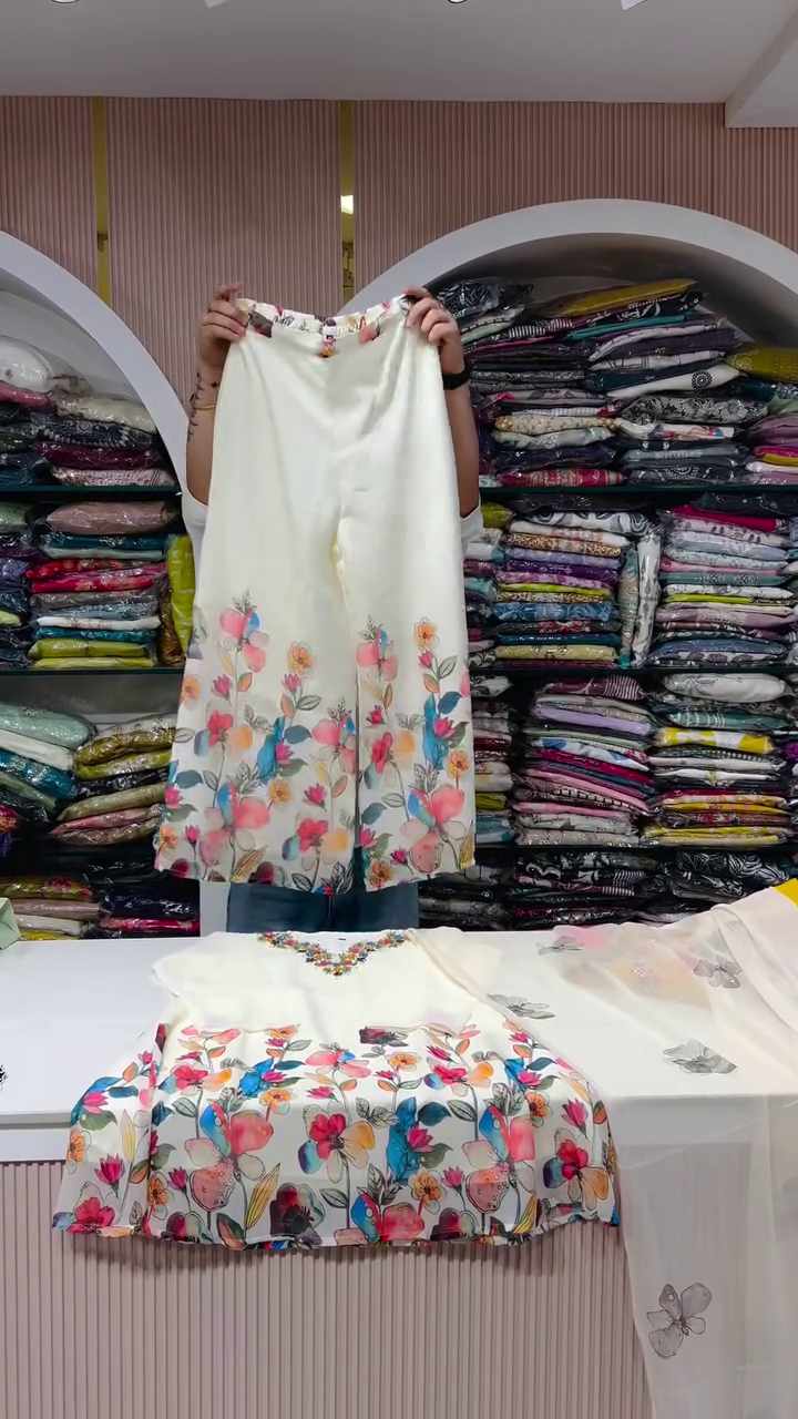 Women Floral Embroidered Kurta with Palazzos & Dupatta - Image 5