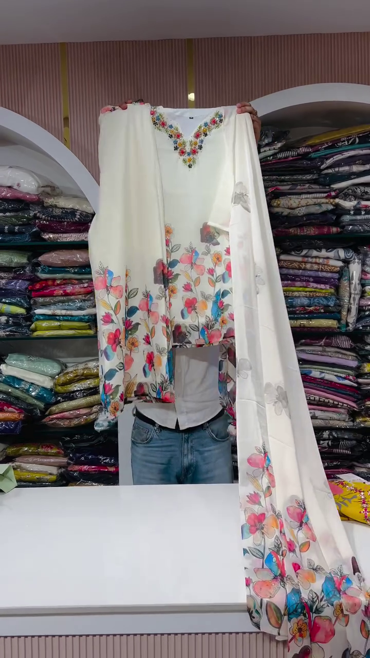 Women Floral Embroidered Kurta with Palazzos & Dupatta - Image 3