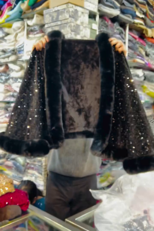 Sequin Vegan Fur Cape